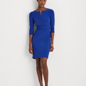 NEW! Anne Klein Size 6 Royal Blue Elbow Sleeve Draped Faux Wrap Short Dress